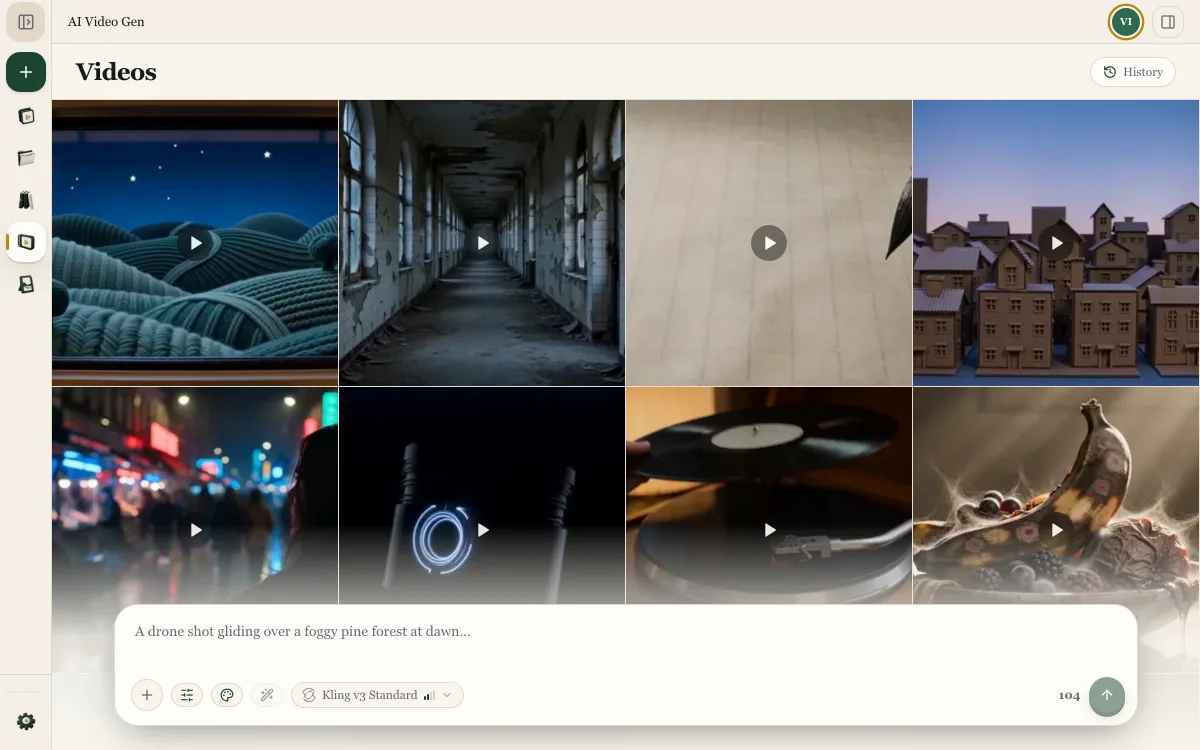 The Vidrale clip generator: a prompt, a model picker, and the rendered clip