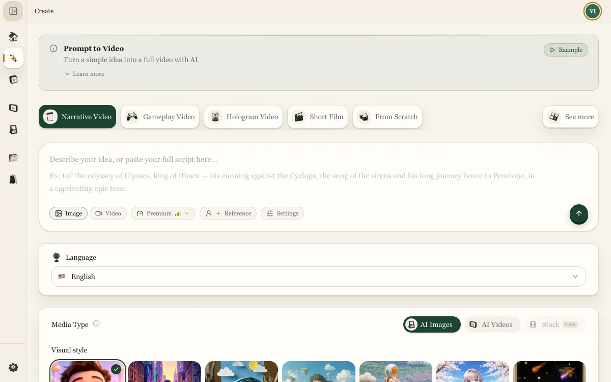 The Vidrale video generator: a prompt turned into a scene-by-scene project